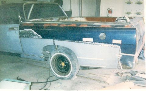 1968 Ford Ranchero - This 1968 Ford Ranchero is shown during extensive bodywork, with areas of rust and primer evident on its panels.