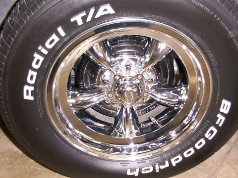 1978 Ford Mustang II - Close-up of a chrome wheel and BFGoodrich Radial T/A tires, with text visible on the tire sidewall.