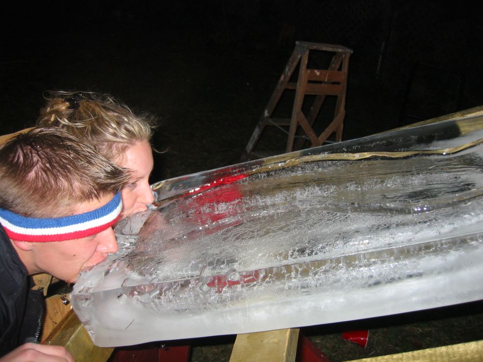 The good thing about it being so cold is the ice luge was gonna be around for a while.