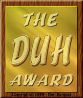 1986 Ford Bronco - This award plaque features the text 'THE DUH AWARD' with a copyright date of 1999.