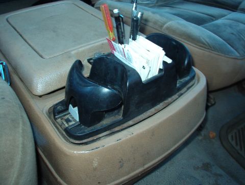 1983 Ford Bronco - This is a SpillMaster Console mounted to a piece of wood I cut & stained. It has never lost a cup, no matter how big, or how wildly I drove…