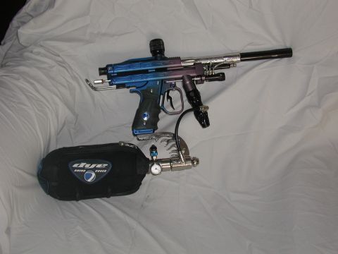 1985 Ford Bronco - A Dye Rhino Cover air tank is shown next to a paintball marker.