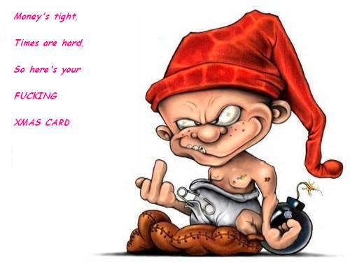 Cartoon character in a red hat gives the middle finger, holding a bomb