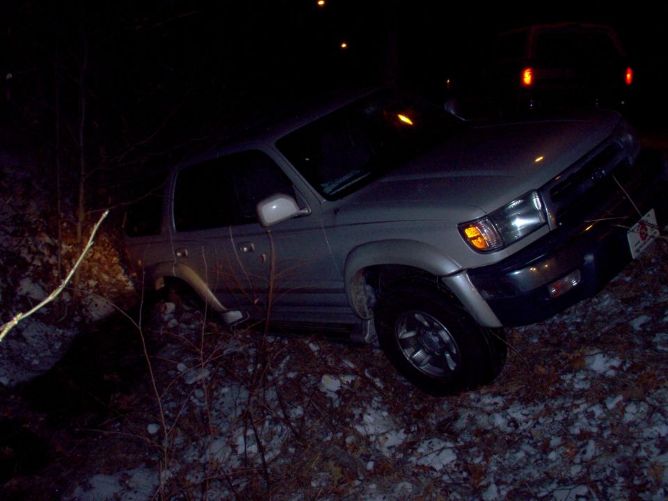 A friend's 2Runner that spun a few times on ice & backed into this ditch.
