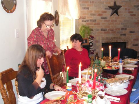 1978 Ford Bronco - A holiday dinner is prepared with a festive table setting, candles and various dishes.
