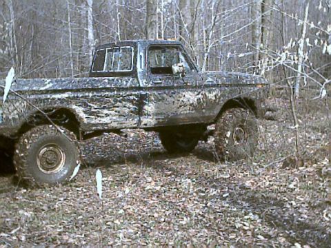 1978 Ford F-250 - This 1978 Ford F-250 is navigating a muddy, wooded terrain.