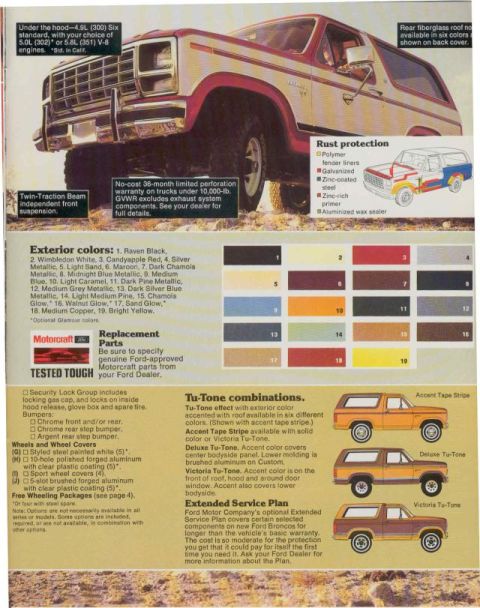 1985 Ford Bronco - All the paint colors are listed along with information on the rust protection that didn't really work for many Bronco owners.