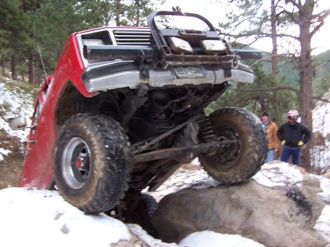 1985 Ford Bronco - This 1985 Ford Bronco is stuck on rocks during an off-road excursion.
