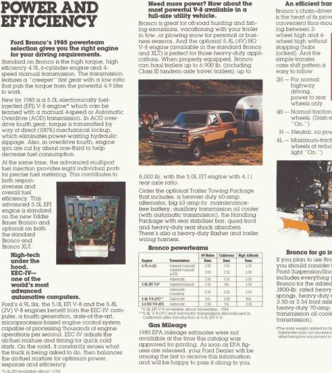 1985 Ford Bronco - This 1985 Ford Bronco is shown with a trailer, highlighting its utility.