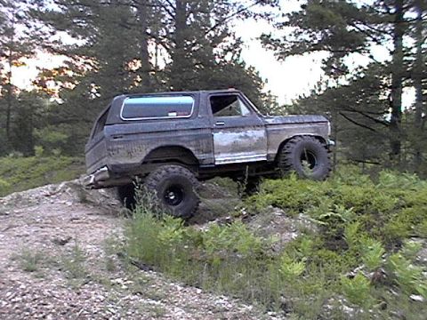 1995 Ford Bronco - This Ford Bronco is navigating a wooded, off-road terrain.