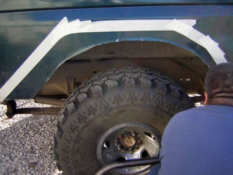 1995 Ford Bronco - Preparing to cut the rear fender on a 1995 Ford Bronco for larger tires.