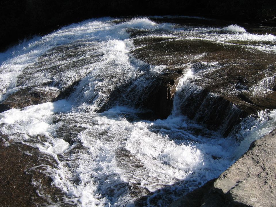Waterfall cascading over rocks with white foam