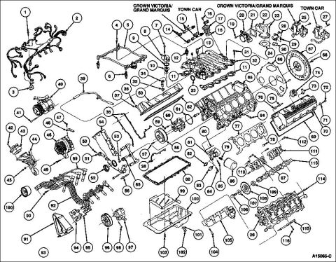 1994 Ford Crown Victoria - Exploded 4.6L 2V Complete 1 Bolt N806155-S2 2 Fuel Charging Wiring 9D930 3 Accelerator Cable Bracket 9723 4 Bolt N804394-S8M 5 Fuel Injecti…