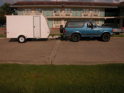 1990 Ford Bronco - Blue pulling trailer with 6000 pounds of our stuff from cali to FL. in June. It was very hot in the southwest.