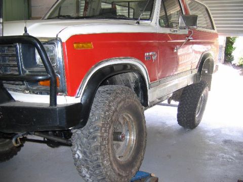 1982 Ford Bronco - This red and white Ford Bronco appears to be from the early 1980s, not specifically 1982.