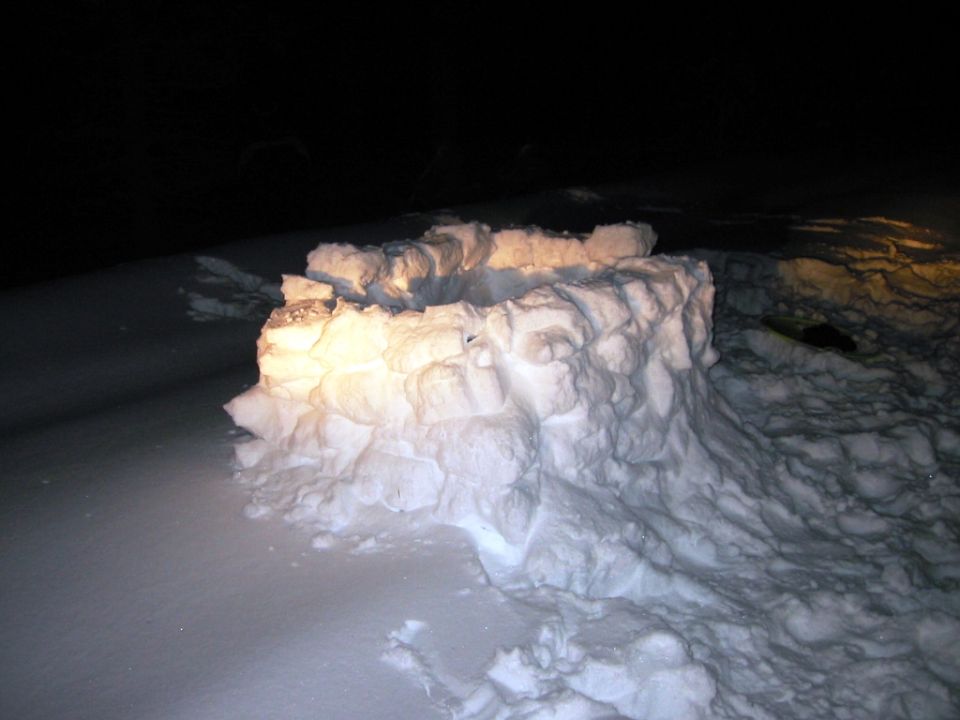 Once we stopped we decided to build a snow fort b/c the snow was so nice.