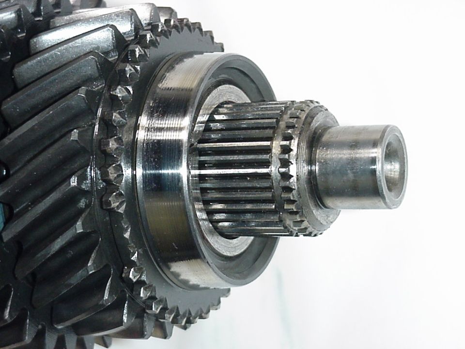 Close-up of transmission gears and shaft