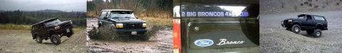 1995 Ford Bronco - This black Ford Bronco is captured in motion, kicking up mud as it navigates rough terrain.