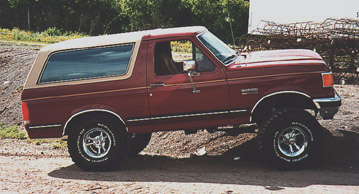 1991 Ford Bronco - 1991 Ford Bronco lifted for off-road testing in June 1998.