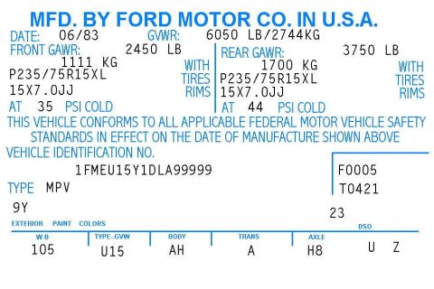 1983 Ford Bronco - My original door sticker (SN edited) It was lost with the original body tub after the rollover, so I made this with MSPaint just to documen…
