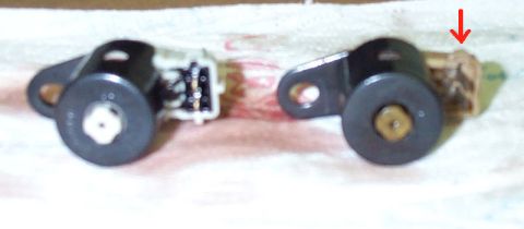 1993 Mercury Grand Marquis - The arrow points to a "bump" on the side of the '93 solenoid. I found out, after installing it back in the transmission, that this won't le…