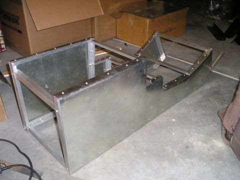 1996 Ford Bronco - Custom center console fabrication in progress, showing the metal frame construction.