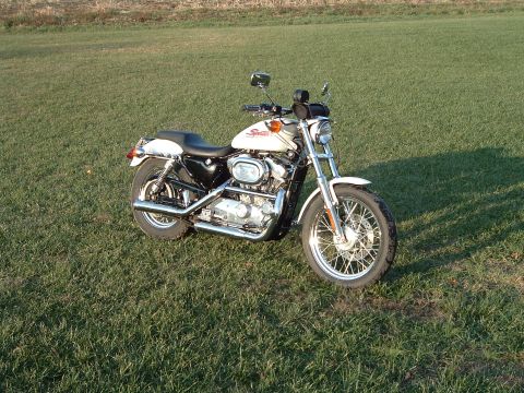 1995 Mercury Grand Marquis - A white and black Harley-Davidson motorcycle is parked on a grassy field. The registry claims it is a 1995 Mercury Grand Marquis, but this…