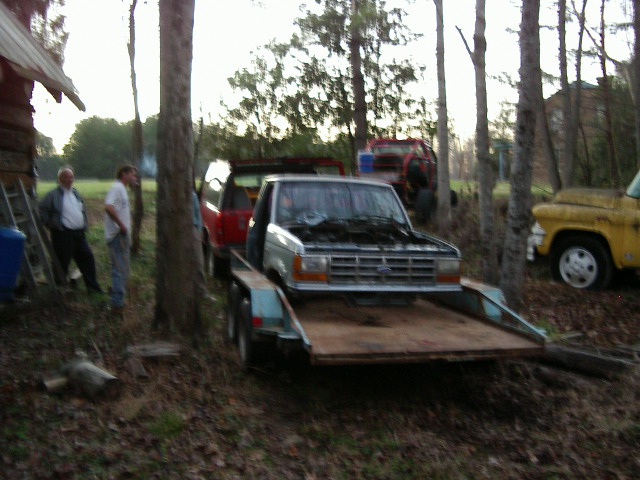 90 model Ranger, loaded on trailer