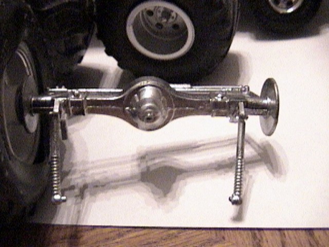 Chrome model kit rear axle assembly with differential and coil-spring shocks
