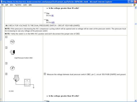 1999 Ford Contour - This document details diagnostic procedures for a vehicle's A/C system, focusing on voltage checks.