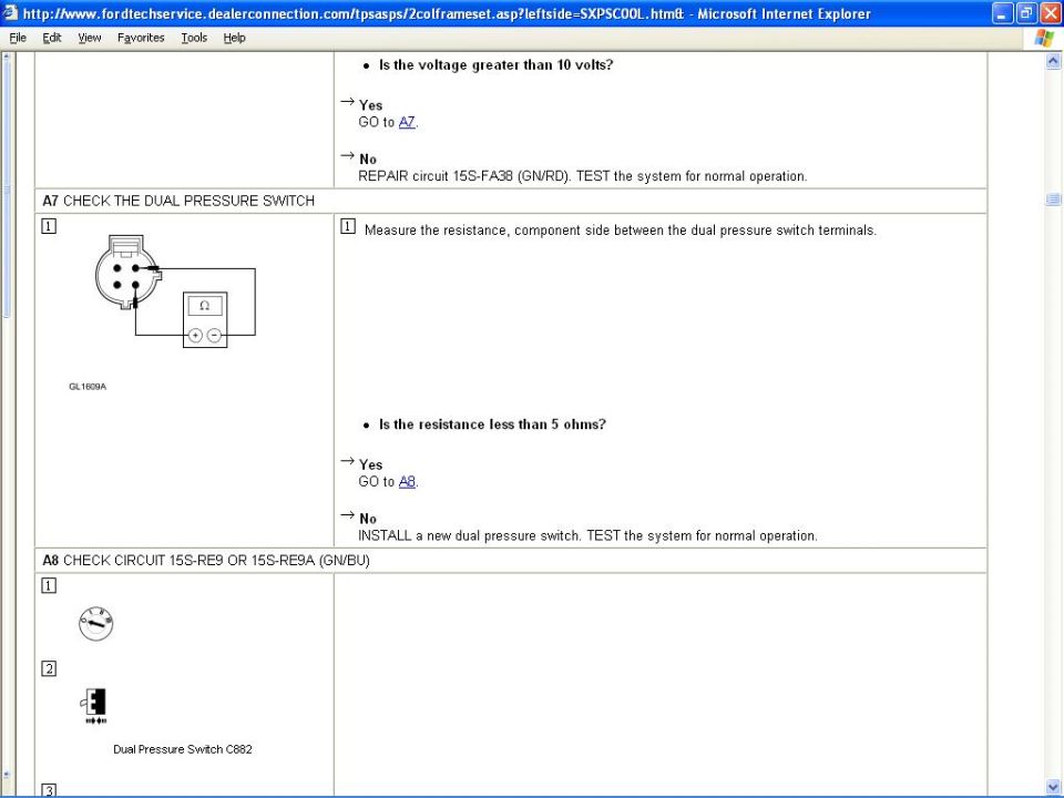 Diagnostic document page with diagrams and text for A/C system checks