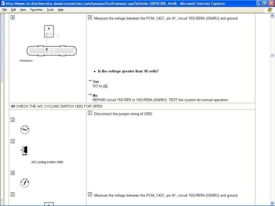 Diagnostic document for A/C cycling switch C692