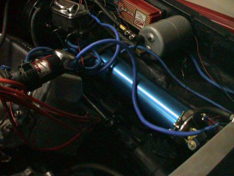 1979 Ford Bronco - Various engine components are visible, including a blue canister and an MSD ignition box.