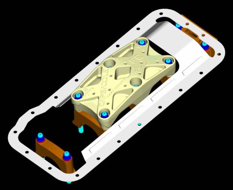 1969 Ford Fairlane - This is a 3D rendering of an engine oil pan assembly with a cap saddle.