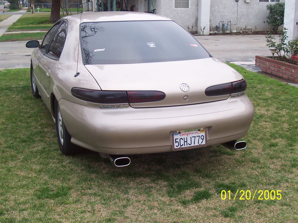 1998 Mercury Sable rear view with dual exhaust tips and California license plate 5CHJ779