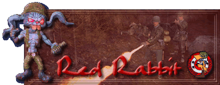 1988 Ford Bronco - A graphic with a cartoon rabbit and soldiers, the text 'Red Rabbit'.