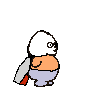 1979 Ford F-150 - A pixelated character is depicted in profile, wearing a white head covering and light blue pants, with a silver object in hand.