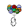 1979 Ford F-150 - A pixelated character is holding a bouquet of balloons against a black background.