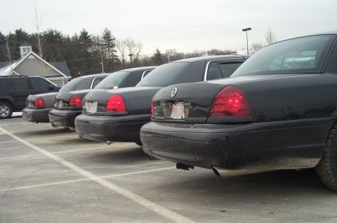 2001 Ford Crown Victoria - Multiple Ford Crown Victorias lined up in a parking lot under an overcast sky.