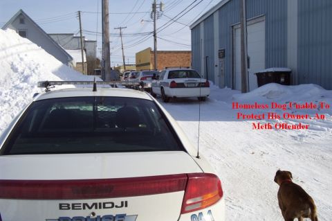 1996 Ford Bronco - A police car is parked in a snowy alley, with a dog standing in the foreground.