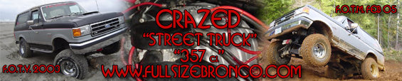 FullSizeBronco.com banner graphic with two Ford Broncos on mud, 'CRAZED STREET TRUCK 357 ci' text
