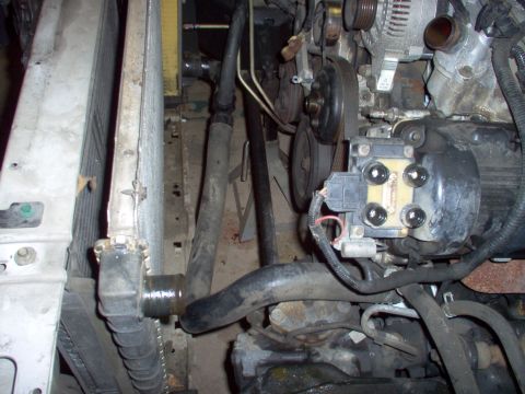 1994 Ford Crown Victoria - Engine bay components are visible, including the radiator and various hoses connected to the engine block.