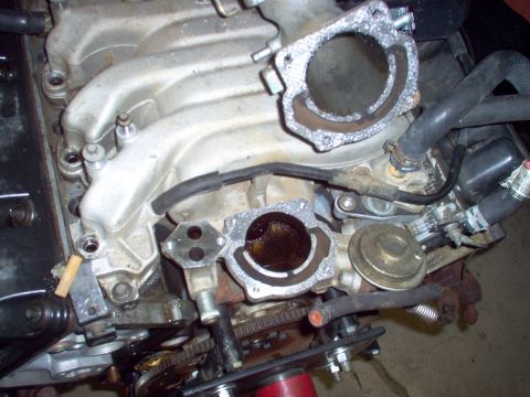 1994 Ford Crown Victoria - The semicircular groove at the back of the intake journal is the groove for the EGR, which is packed solid with exhaust soot. It sets a cod…