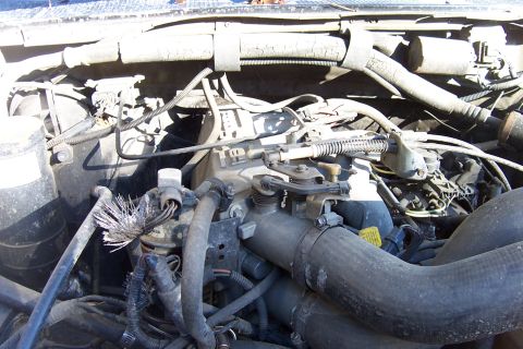 1989 Ford Bronco - Close-up view of an engine bay with various hoses and electrical wiring visible.