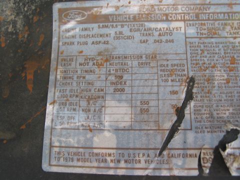 1979 Ford Bronco - emission sticker with rubicon mud