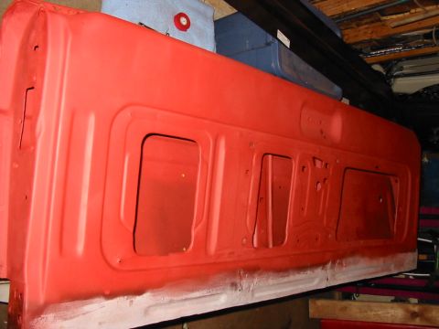 1991 Ford Bronco - Tailgate all primed. This was actually before the new panel was put on. (I only got red primer because it was on sale, gray is easier to co…