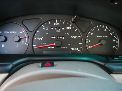 2001 Mercury Sable - The vehicle's interior dashboard shows the speedometer, tachometer, and odometer reading 40,343 miles.