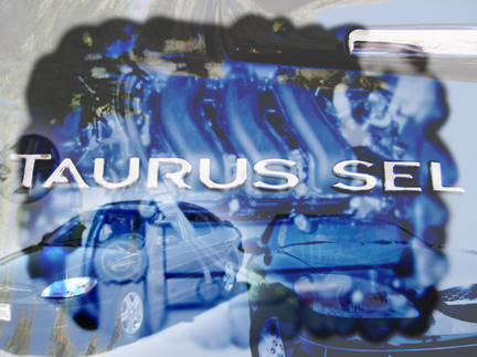 2002 Ford Taurus - Overlay of text and images, including an engine and two cars, with "Taurus SEL" prominently displayed.