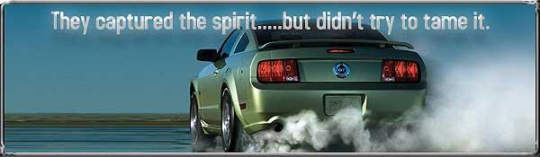 Rear view of a green Ford Mustang doing a burnout, kicking up smoke