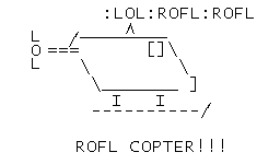 1990 Ford Taurus - This is ASCII art depicting a helicopter with humorous text above and below it.